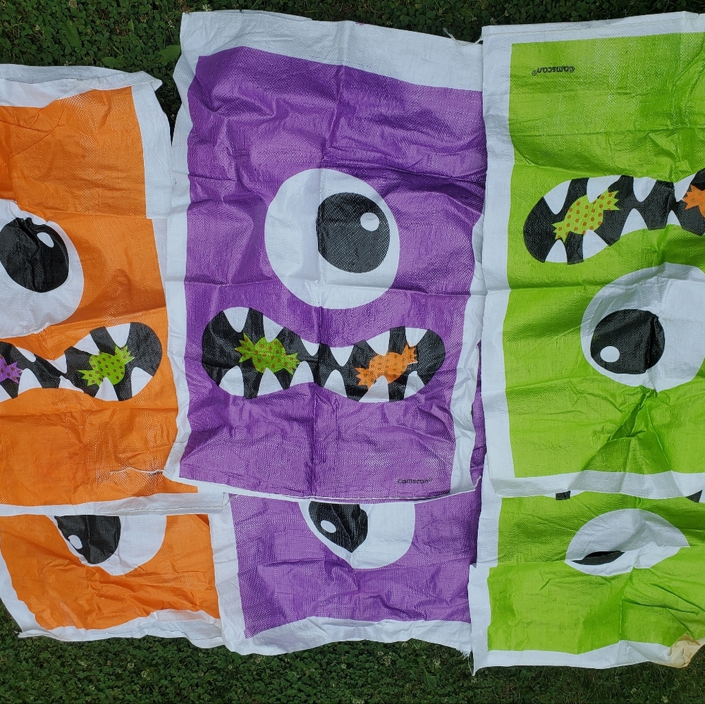 6 kid sized monster themed potato sacks for racing